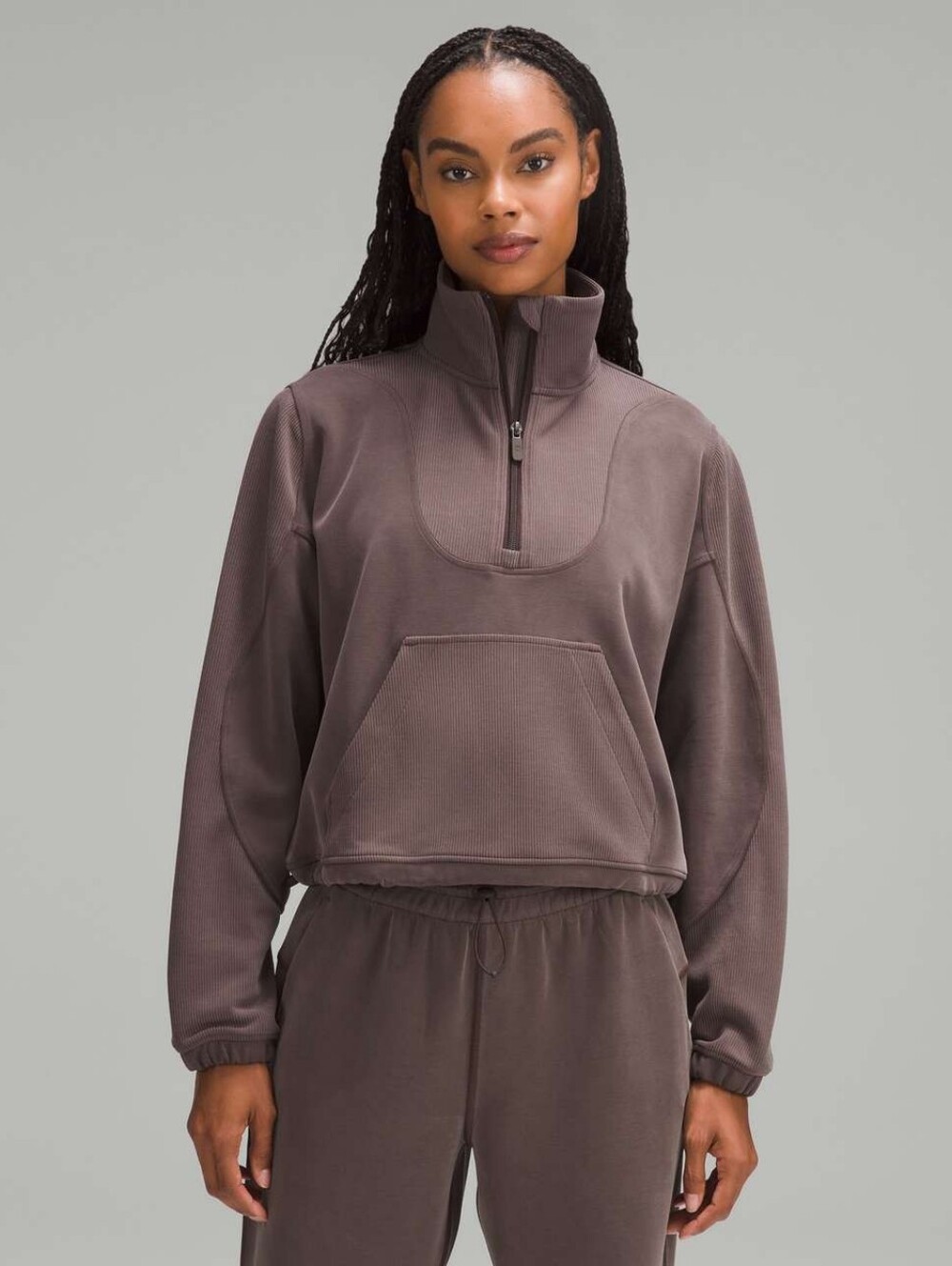 Lululemon Brushed Softstreme Ribbed Half Zip in Espresso, size 6.